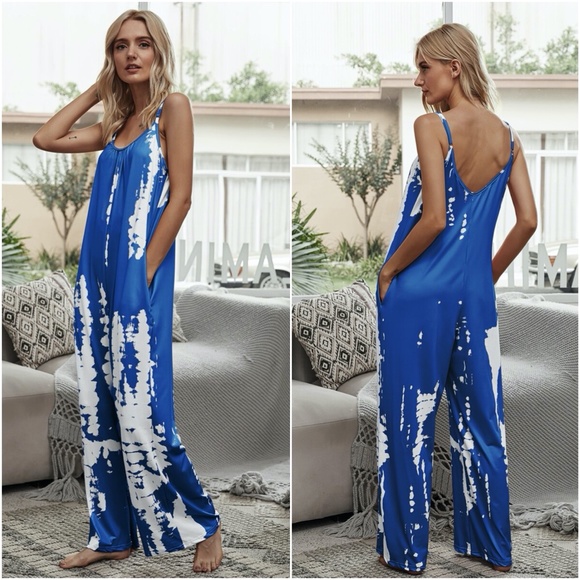 boho tie dye pocket wide leg jumpsuit Dusty Pink - Picture 8 of 10